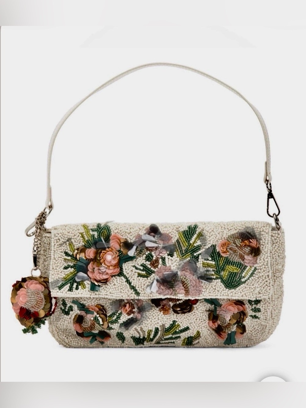Made in India Beaded Floral Sequin Shoulder Bag White NWT